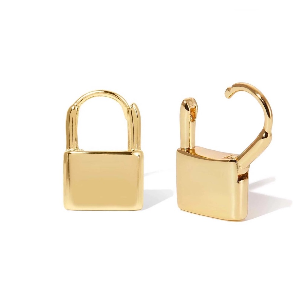 LOCK - gold mini padlock huggie hoop earrings